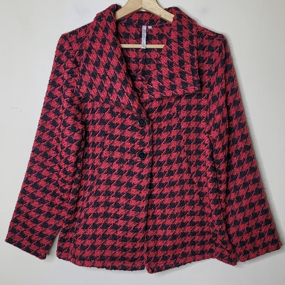 Lulu B Red & Black Houndstooth Blazer Size M - Picture 2 of 8